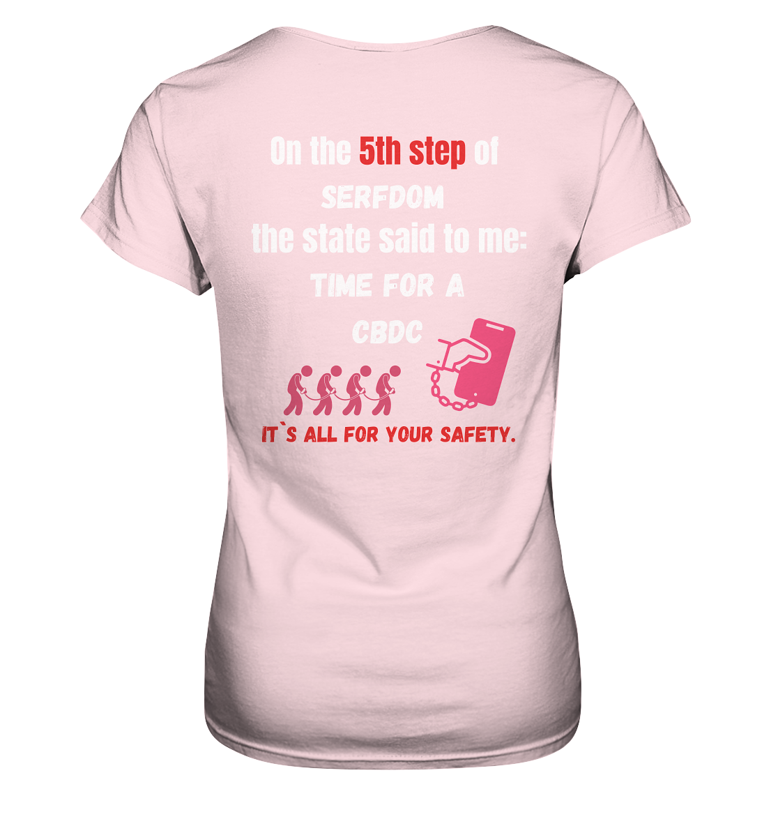 5th step of serfdom the state said to me: TIME FOR A CBDC # RÜCKENDRUCK # (Ladies Collection 21% Rabatt bis zum Halving 2024) - Ladies Premium Shirt
