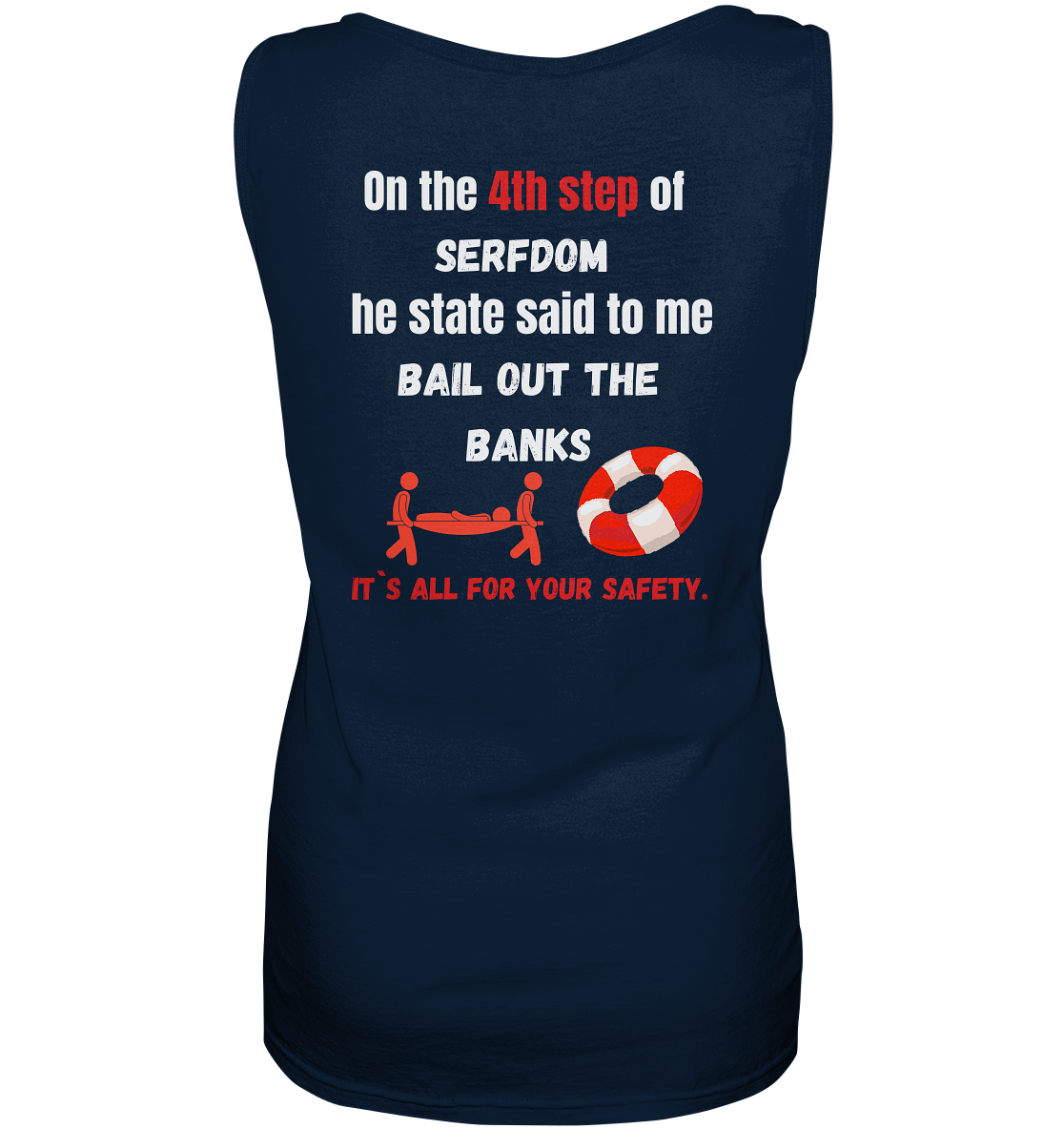 4th step of serfdom the state said to me: BAIL OUT THE BANKS # RÜCKENDRUCK # (Ladies Collection 21% Rabatt bis zum Halving 2024) - Ladies Tank-Top