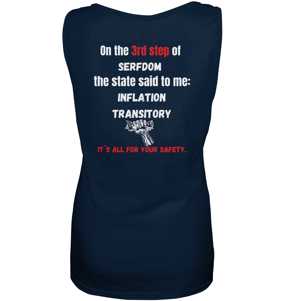 3rd step of serfdom the state said to me: INFLATION TRANSITORY # RÜCKENDRUCK # (Ladies Collection 21% Rabatt bis zum Halving 2024) - Ladies Tank-Top