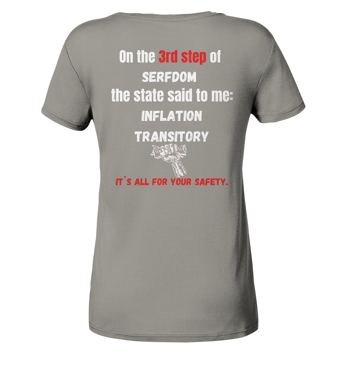 3rd step of serfdom the state said to me: INFLATION TRANSITORY # RÜCKENDRUCK # (Ladies Collection 21% Rabatt bis zum Halving 2024) - Ladies V-Neck Shirt