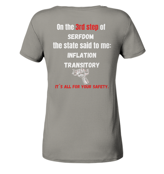 3rd step of serfdom the state said to me: INFLATION TRANSITORY # RÜCKENDRUCK # (Ladies Collection 21% Rabatt bis zum Halving 2024) - Ladies V-Neck Shirt