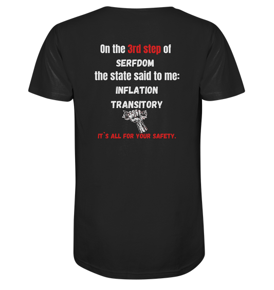 3rd step of serfdom - INFLATION TRANSITORY - RÜCKENDRUCK (Herren, Men)  - Mens Organic V-Neck Shirt