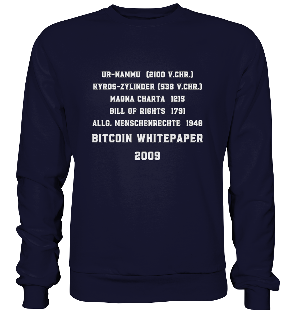 Wichtigste Dokumente der Welt bis zum BITCOIN Whitepaper (2009) - Basic Sweatshirt
