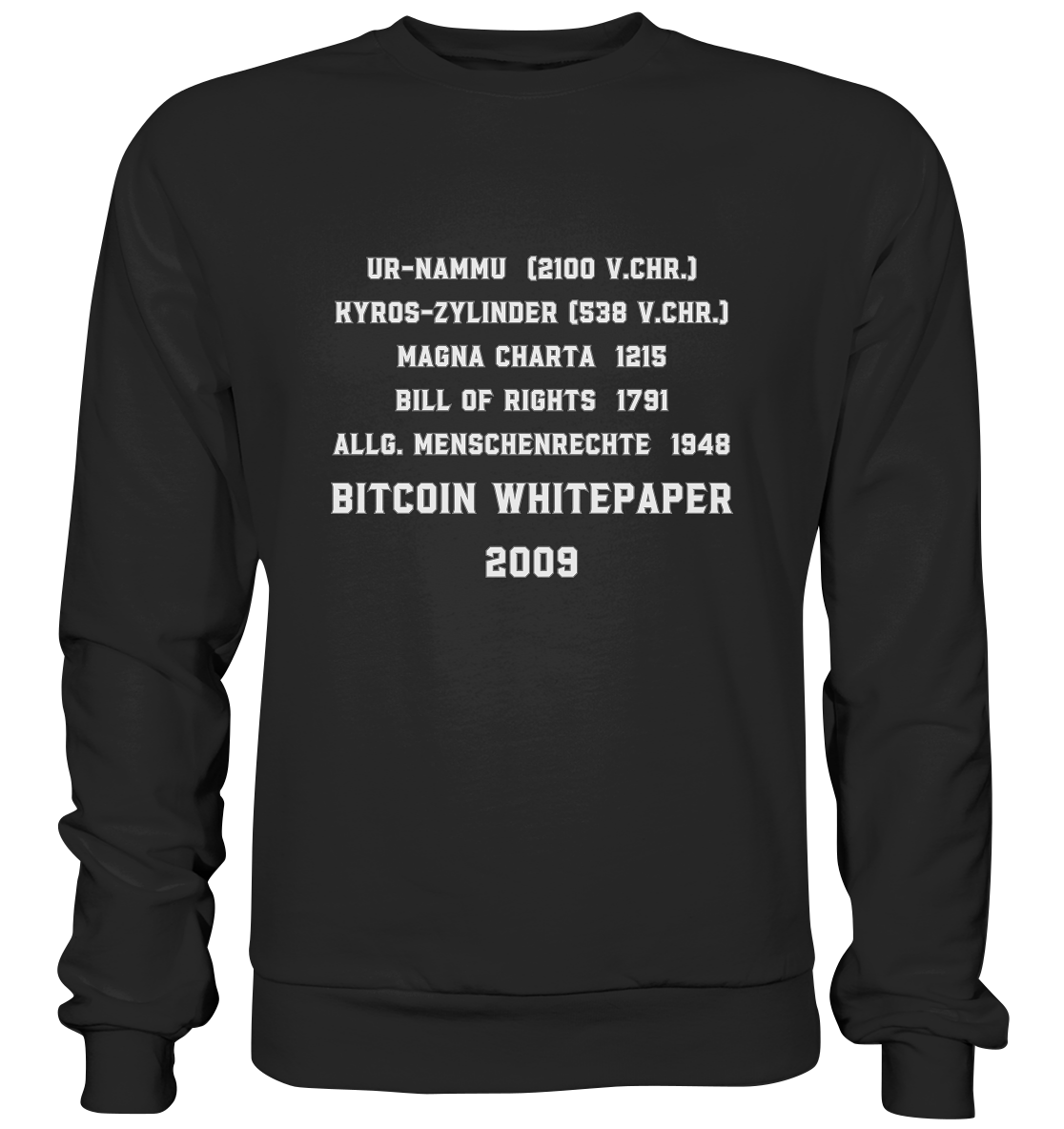 Wichtigste Dokumente der Welt bis zum BITCOIN Whitepaper (2009) - Basic Sweatshirt