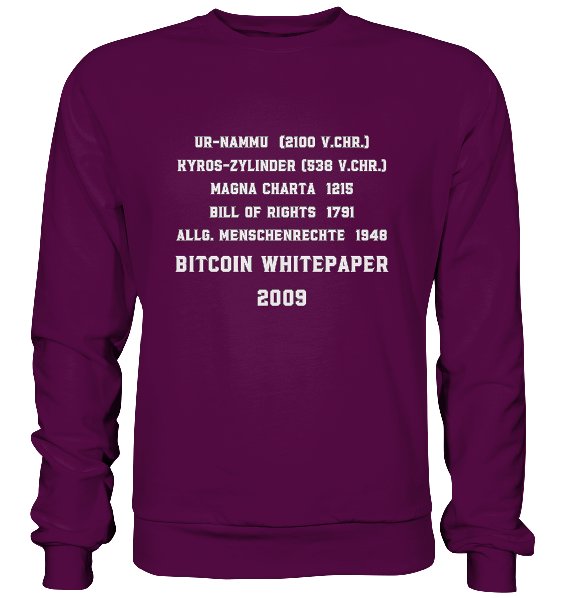 Wichtigste Dokumente der Welt bis zum BITCOIN Whitepaper (2009) - Basic Sweatshirt