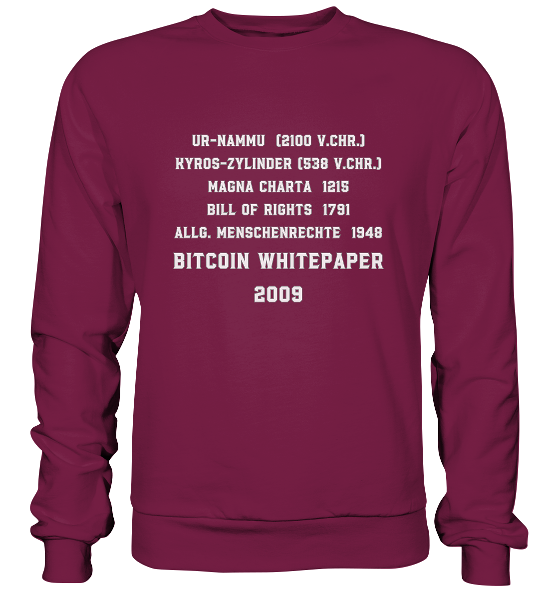 Wichtigste Dokumente der Welt bis zum BITCOIN Whitepaper (2009) - Basic Sweatshirt