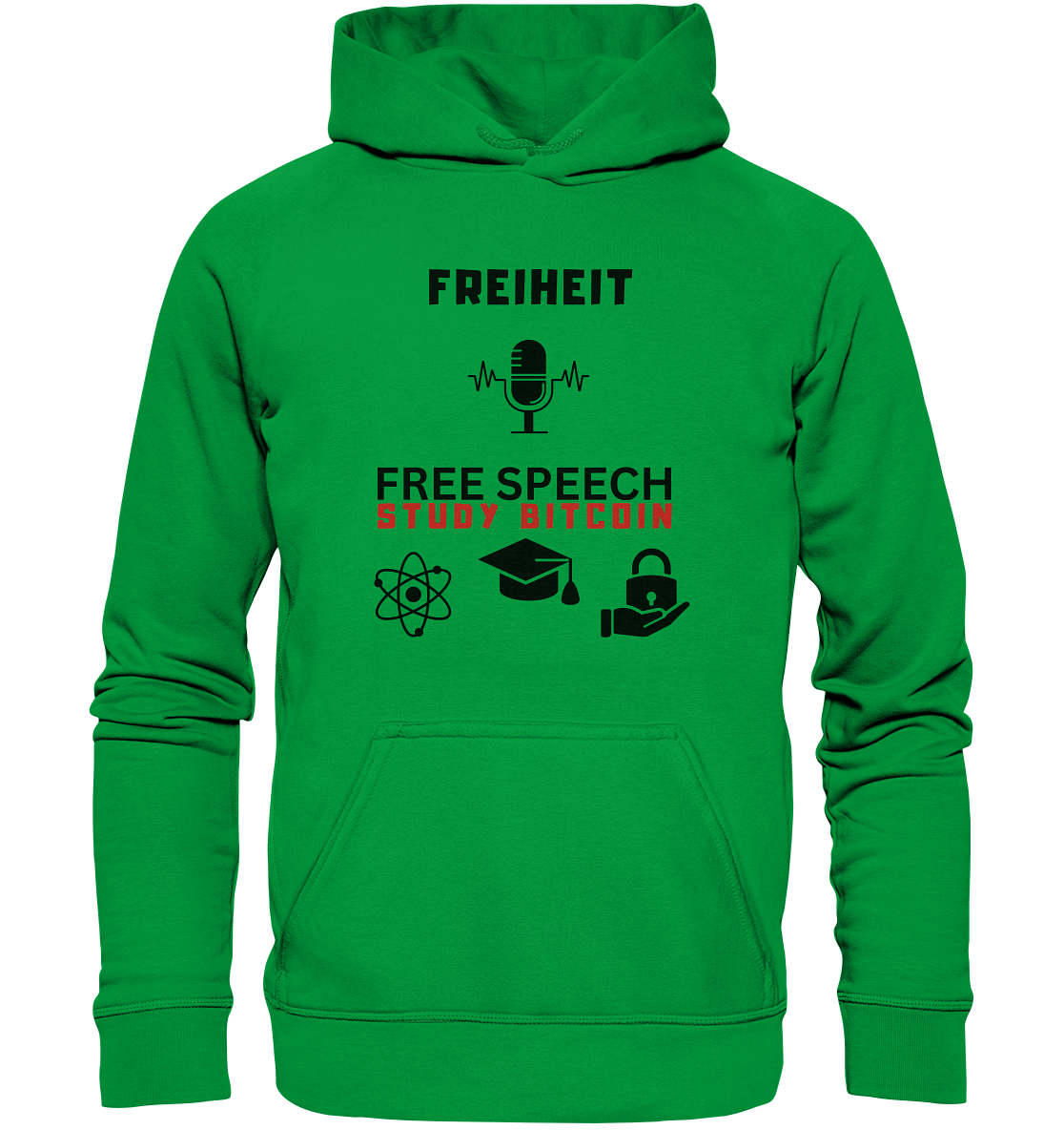 FREIHEIT (Mikrofon) FREE SPEECH, STUDY BITCOIN (3 Grafiken) - LADIES COLLECTION 21% automat. Rabatt bis zum Halving 2024   - Basic Unisex Hoodie