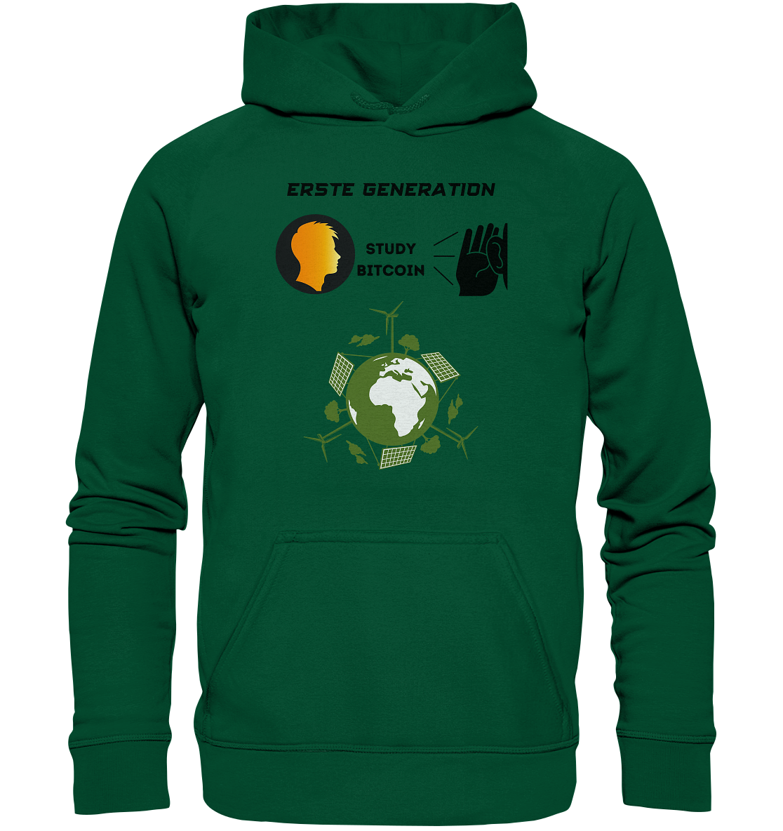 ERSTE (BITCOIN) GENERATION - STUDY BITCOIN (green world Grafik) - LADIES COLLECTION 21% automat. Rabatt bis zum Halving 2024  - Basic Unisex Hoodie