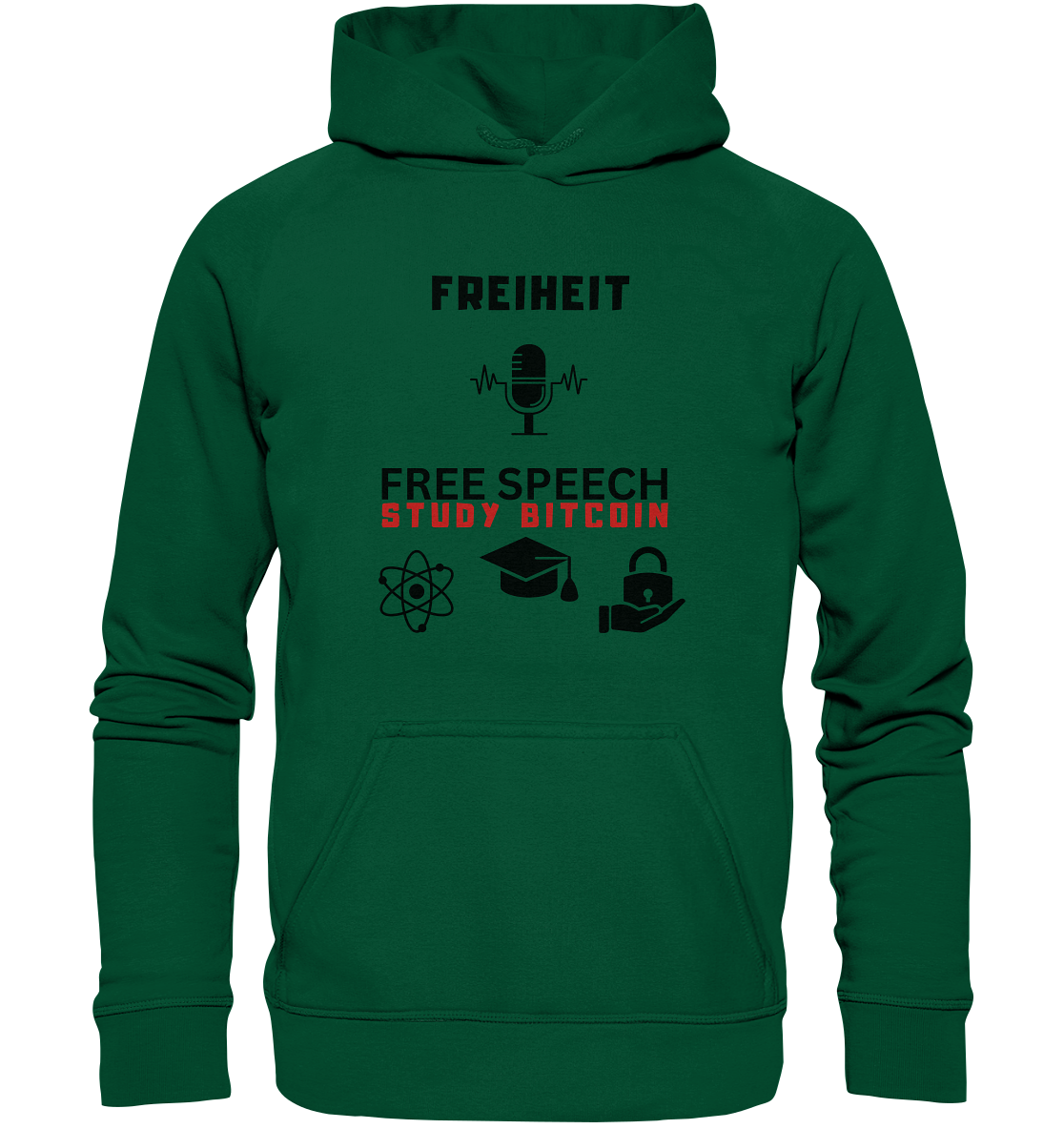 FREIHEIT (Mikrofon) FREE SPEECH, STUDY BITCOIN (+ 3 Grafiken) - Basic Unisex Hoodie
