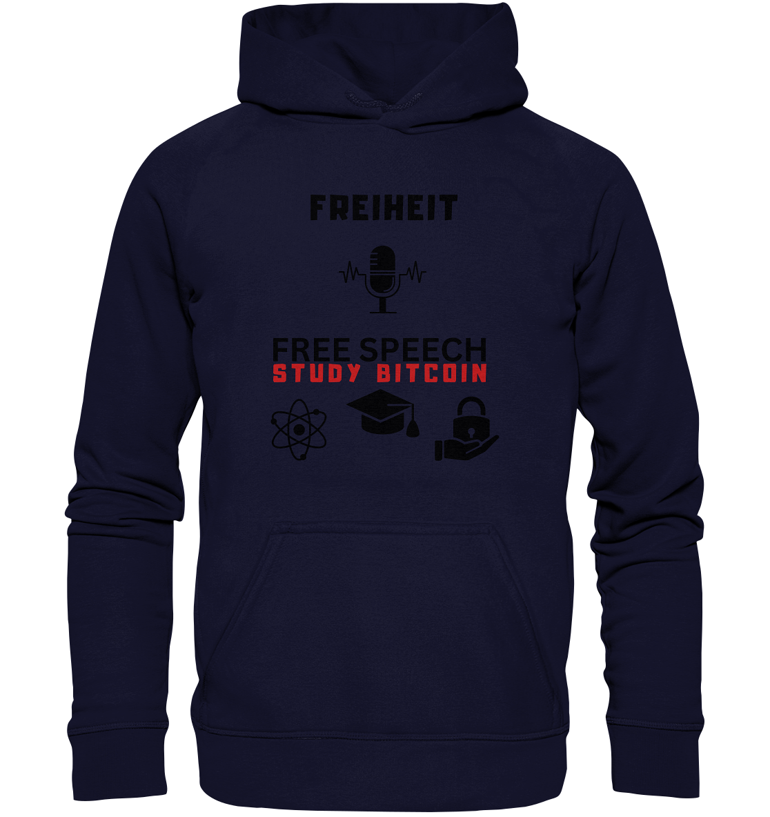 FREIHEIT (Mikrofon) FREE SPEECH, STUDY BITCOIN (3 Grafiken) - LADIES COLLECTION 21% automat. Rabatt bis zum Halving 2024   - Basic Unisex Hoodie