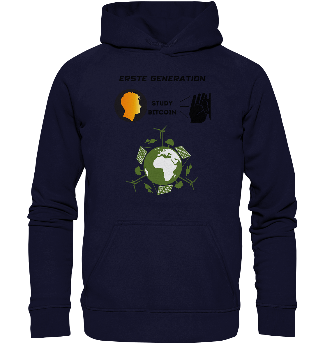 ERSTE (BITCOIN) GENERATION - STUDY BITCOIN (green world Grafik) - LADIES COLLECTION 21% automat. Rabatt bis zum Halving 2024  - Basic Unisex Hoodie