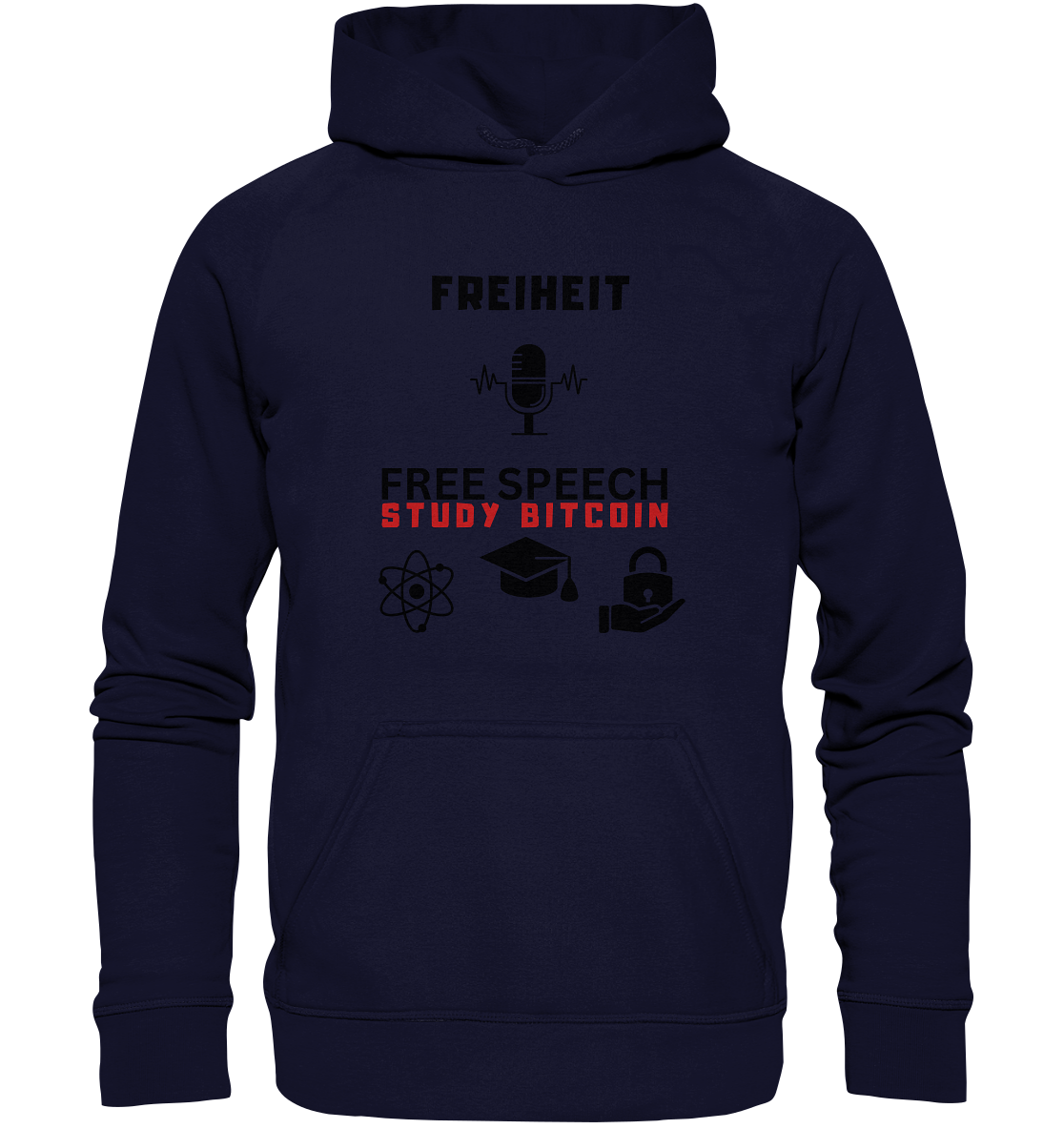FREIHEIT (Mikrofon) FREE SPEECH, STUDY BITCOIN (+ 3 Grafiken) - Basic Unisex Hoodie