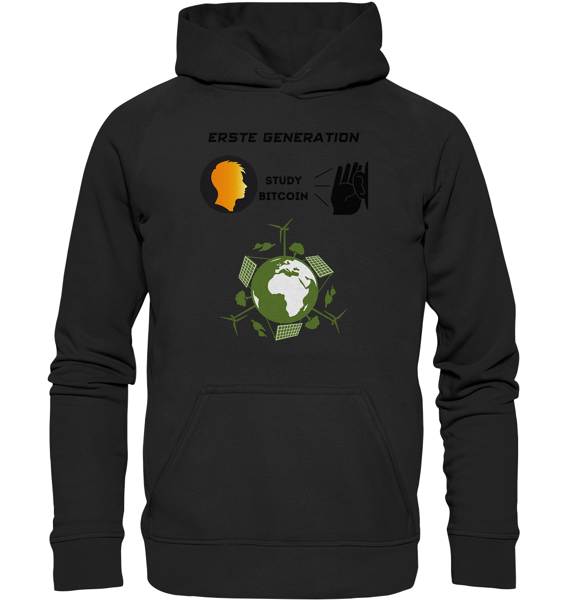 ERSTE (BITCOIN) GENERATION - STUDY BITCOIN (green world Grafik) - LADIES COLLECTION 21% automat. Rabatt bis zum Halving 2024  - Basic Unisex Hoodie