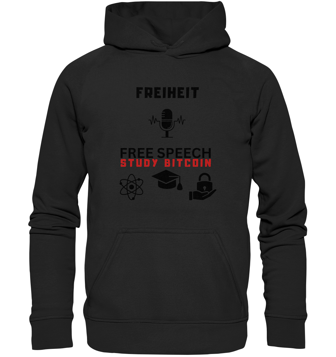 FREIHEIT (Mikrofon) FREE SPEECH, STUDY BITCOIN (+ 3 Grafiken) - Basic Unisex Hoodie