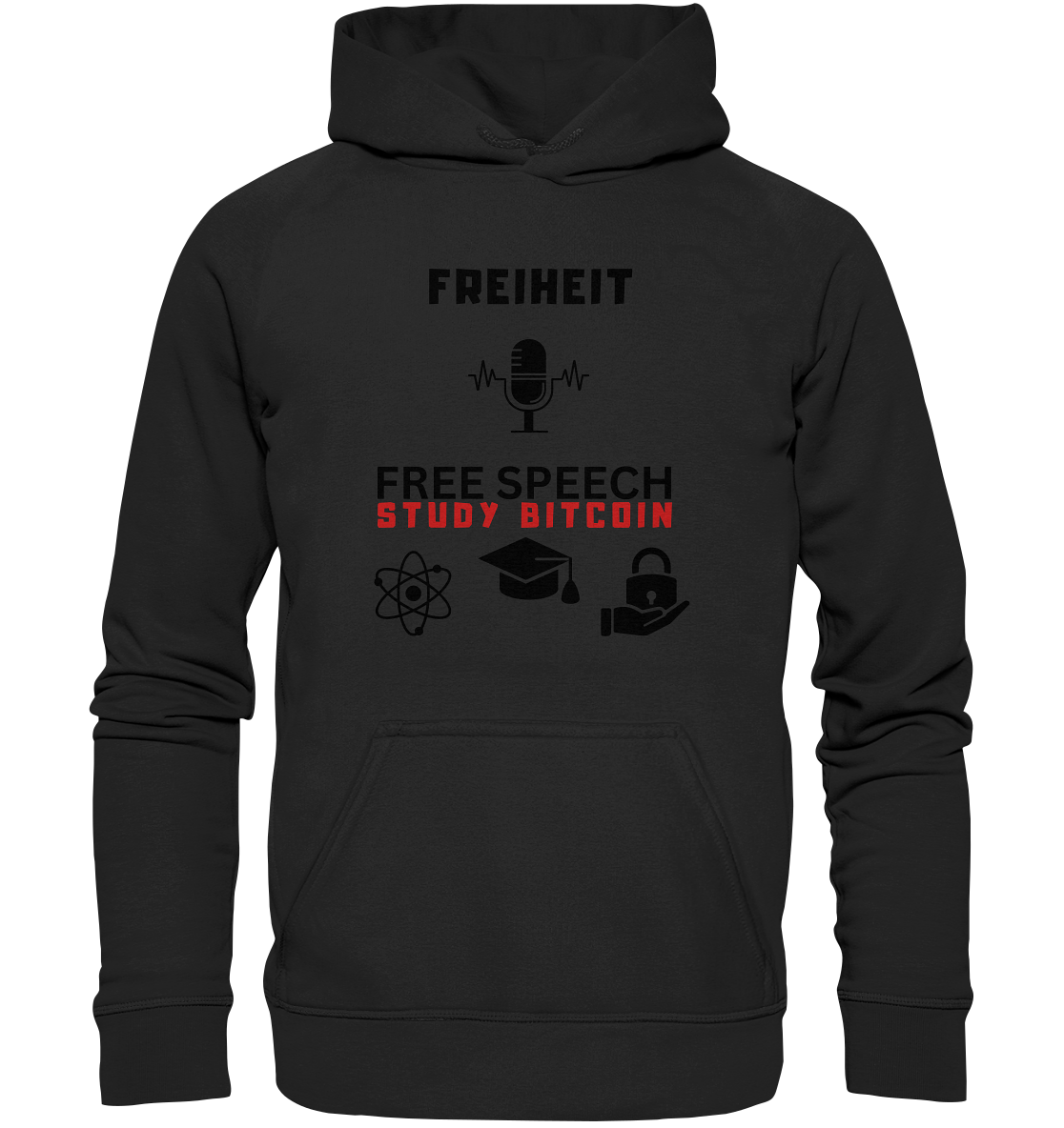 FREIHEIT (Mikrofon) FREE SPEECH, STUDY BITCOIN (3 Grafiken) - LADIES COLLECTION 21% automat. Rabatt bis zum Halving 2024   - Basic Unisex Hoodie