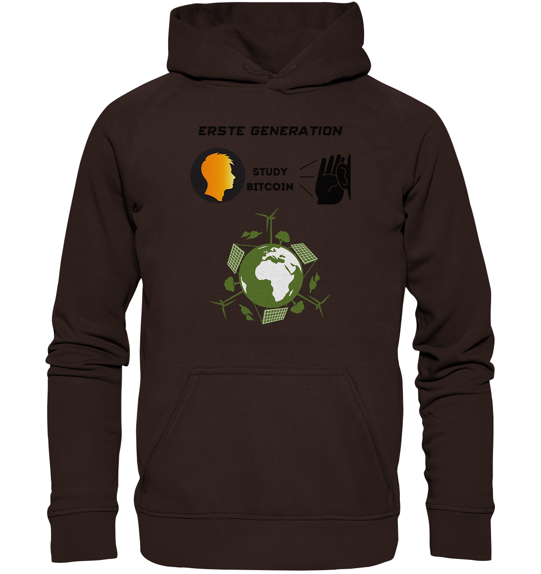 ERSTE (BITCOIN) GENERATION - STUDY BITCOIN (green world Grafik) - LADIES COLLECTION 21% automat. Rabatt bis zum Halving 2024  - Basic Unisex Hoodie