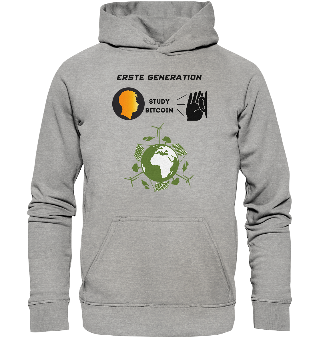 ERSTE (BITCOIN) GENERATION - STUDY BITCOIN (green world Grafik) - LADIES COLLECTION 21% automat. Rabatt bis zum Halving 2024  - Basic Unisex Hoodie