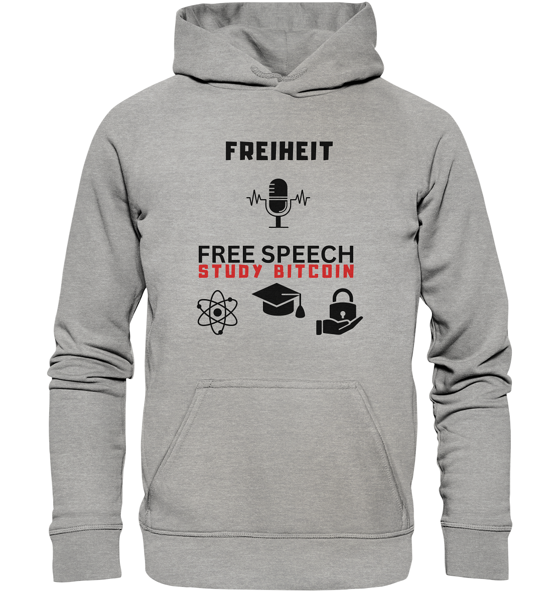 FREIHEIT (Mikrofon) FREE SPEECH, STUDY BITCOIN (3 Grafiken) - LADIES COLLECTION 21% automat. Rabatt bis zum Halving 2024   - Basic Unisex Hoodie