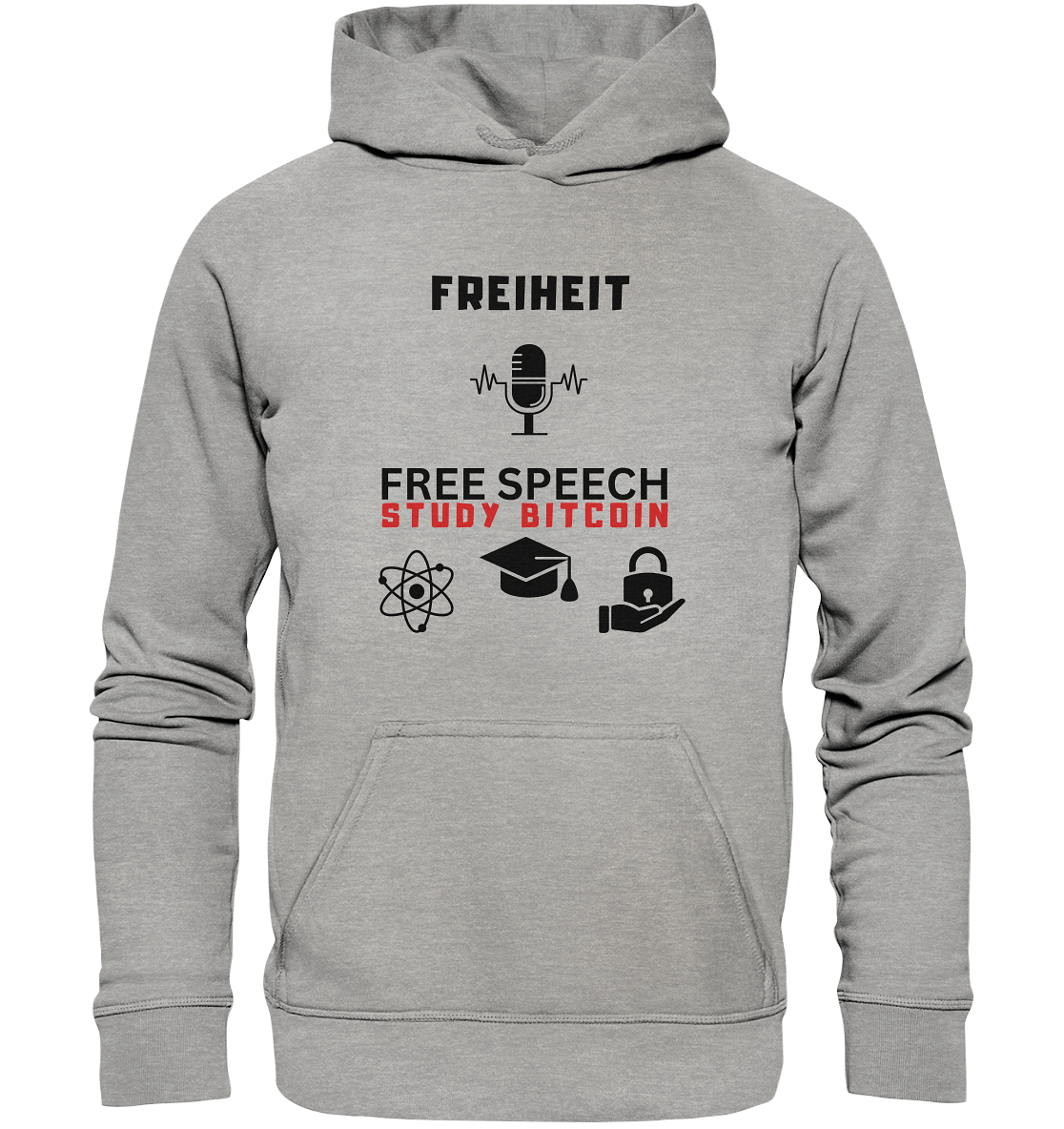 FREIHEIT (Mikrofon) FREE SPEECH, STUDY BITCOIN (+ 3 Grafiken) - Basic Unisex Hoodie