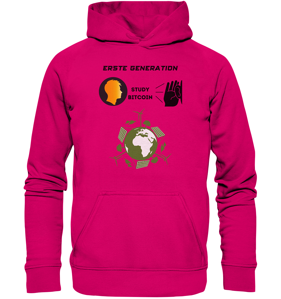 ERSTE (BITCOIN) GENERATION - STUDY BITCOIN (green world Grafik) - LADIES COLLECTION 21% automat. Rabatt bis zum Halving 2024  - Basic Unisex Hoodie