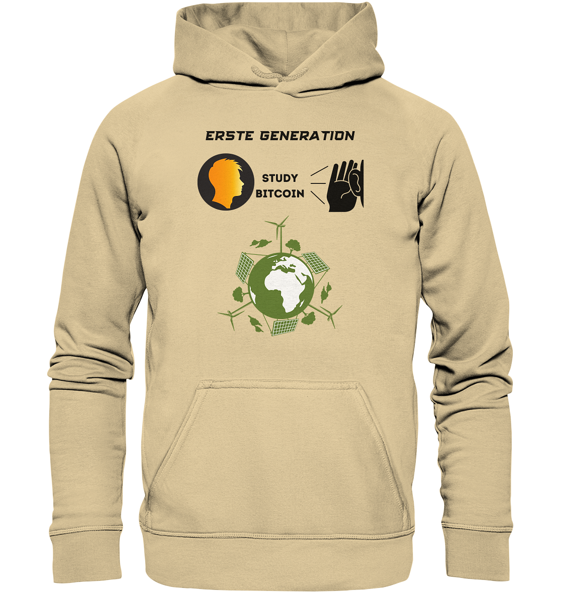 ERSTE (BITCOIN) GENERATION - STUDY BITCOIN (green world Grafik) - LADIES COLLECTION 21% automat. Rabatt bis zum Halving 2024  - Basic Unisex Hoodie