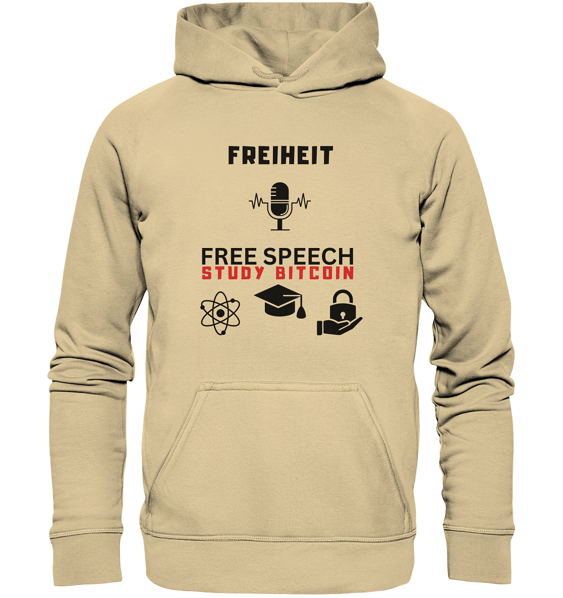 FREIHEIT (Mikrofon) FREE SPEECH, STUDY BITCOIN (+ 3 Grafiken) - Basic Unisex Hoodie