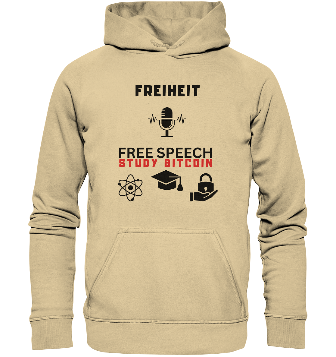 FREIHEIT (Mikrofon) FREE SPEECH, STUDY BITCOIN (3 Grafiken) - LADIES COLLECTION 21% automat. Rabatt bis zum Halving 2024   - Basic Unisex Hoodie