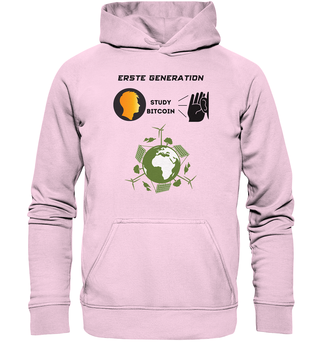 ERSTE (BITCOIN) GENERATION - STUDY BITCOIN (green world Grafik) - LADIES COLLECTION 21% automat. Rabatt bis zum Halving 2024  - Basic Unisex Hoodie
