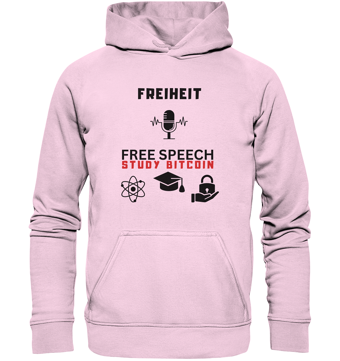 FREIHEIT (Mikrofon) FREE SPEECH, STUDY BITCOIN (+ 3 Grafiken) - Basic Unisex Hoodie