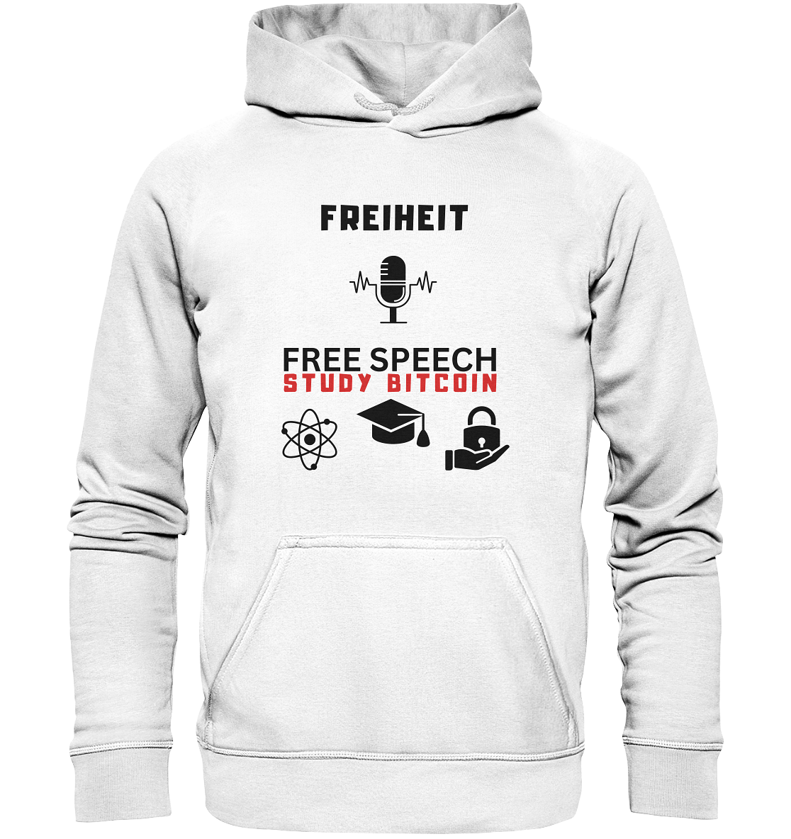FREIHEIT (Mikrofon) FREE SPEECH, STUDY BITCOIN (+ 3 Grafiken) - Basic Unisex Hoodie