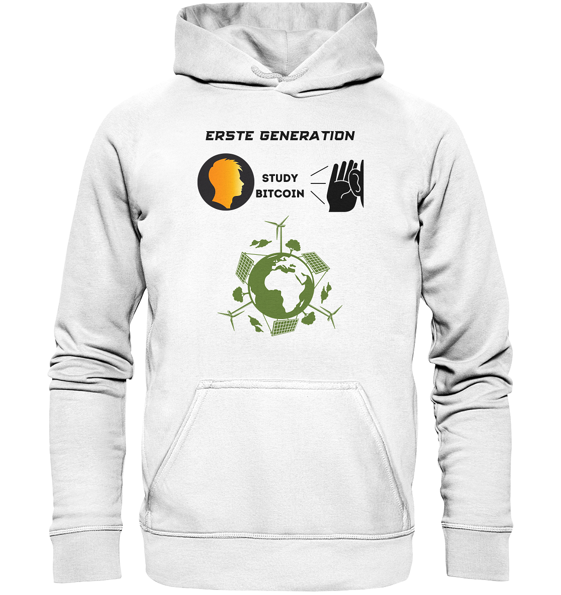 ERSTE (BITCOIN) GENERATION - STUDY BITCOIN (green world Grafik) - LADIES COLLECTION 21% automat. Rabatt bis zum Halving 2024  - Basic Unisex Hoodie