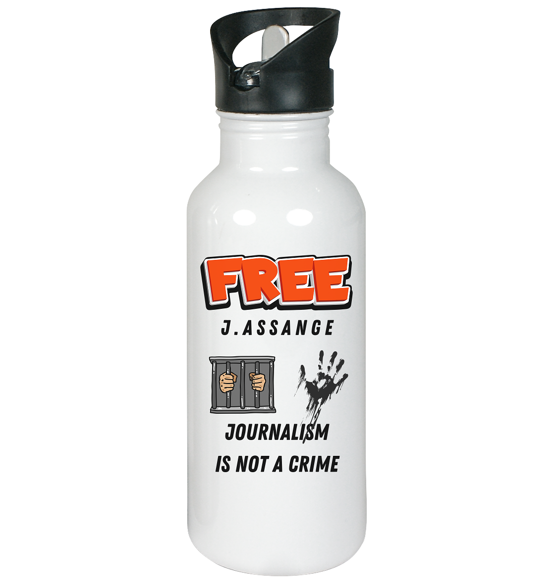 FREE ASSANGE  - JOURNALISM IS NOT A CRIME (2 Grafiken, jail & hand) - Edelstahl-Trinkflasche