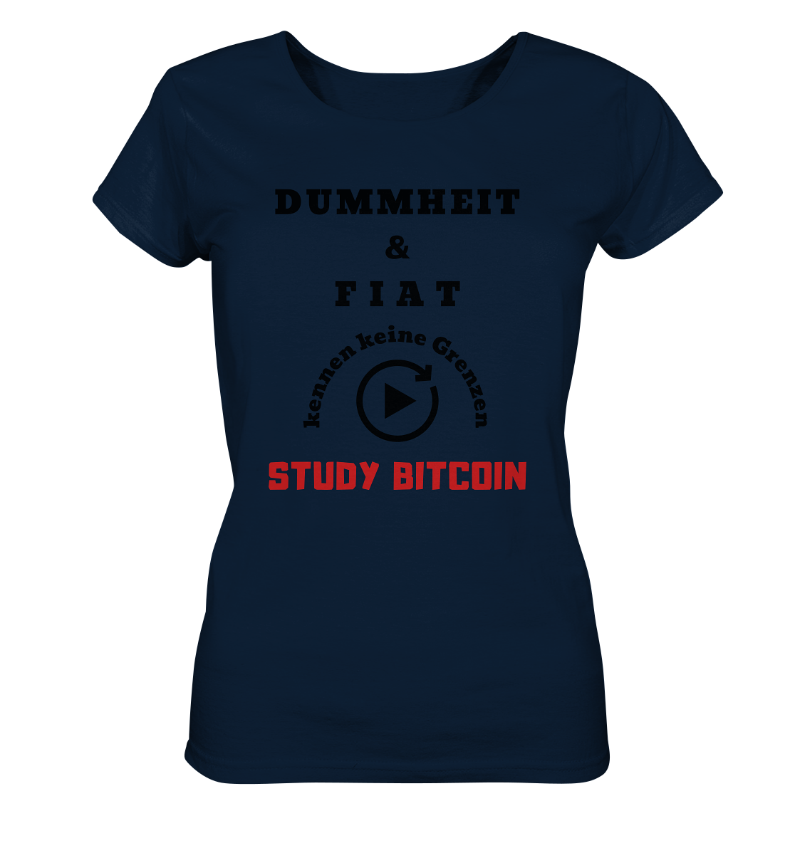 DUMMHEIT UND FIAT KENNEN KEINE GRENZEN - STUDY BITCOIN (ROT) # ENDLOS-PLAYBUTTON - Ladies Collection 21% Rabatt bis zum Halving 2024 - Ladies Organic Basic Shirt