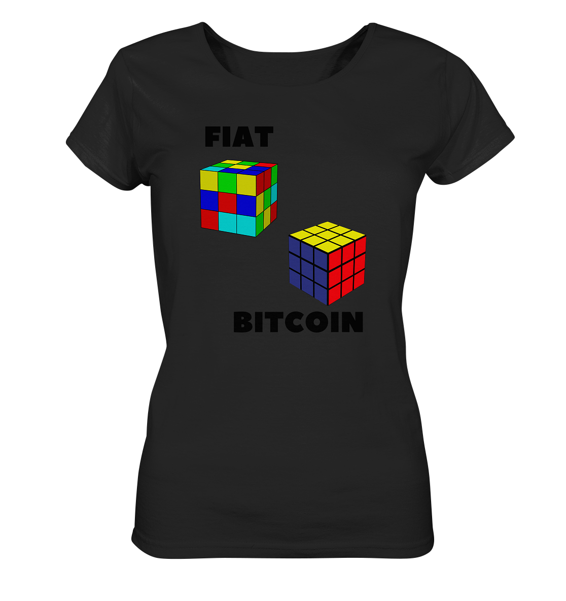FIAT Cube & BITCOIN Cube - gerade Variante (Ladies Collection 21% Rabatt bis zum Halving 2024)    - Ladies Organic Basic Shirt