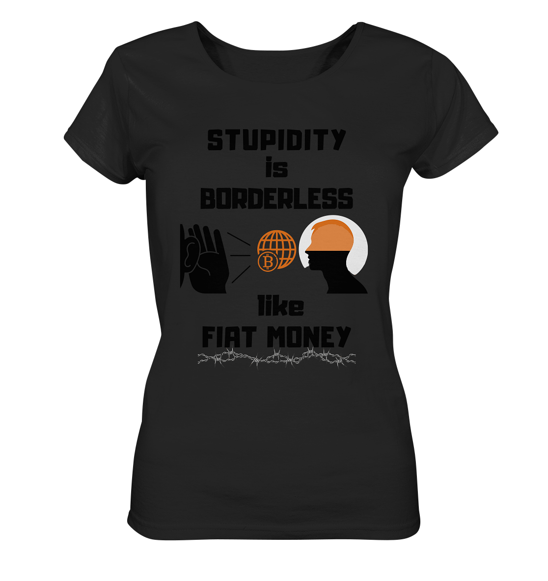 STUPIDITY is BORDERLESS like FIAT MONEY (BTC World, Version 3) LADIES COLLECTION 21% automat. Rabatt bis zum Halving 2024 - Ladies Organic Basic Shirt
