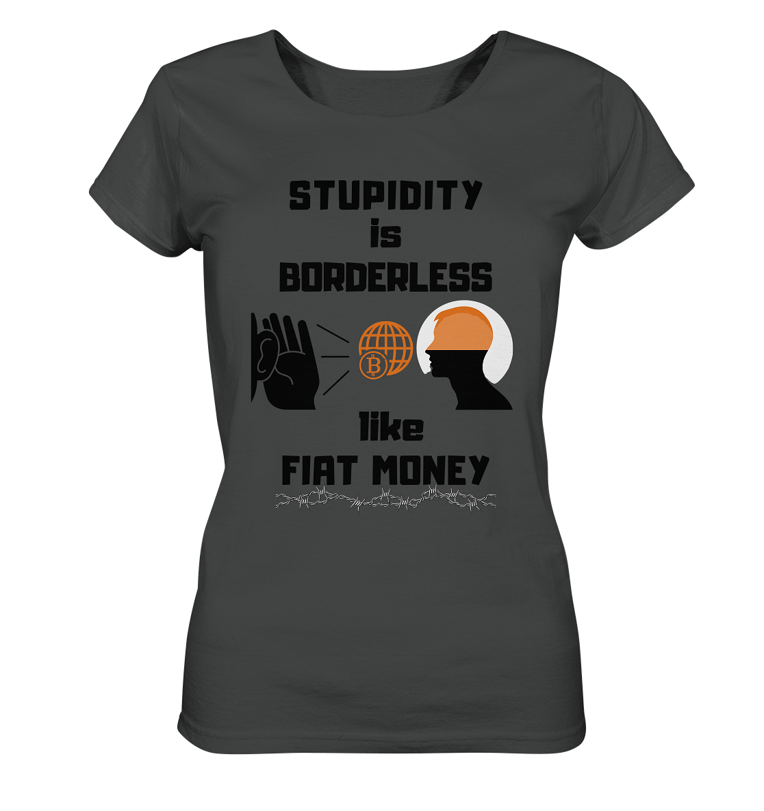 STUPIDITY is BORDERLESS like FIAT MONEY (BTC World, Version 3) LADIES COLLECTION 21% automat. Rabatt bis zum Halving 2024 - Ladies Organic Basic Shirt