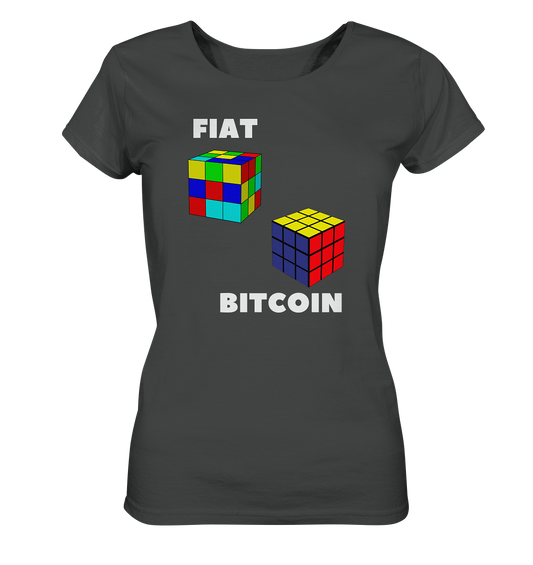 FIAT Cube & BITCOIN Cube - weisse Schrift, gerade (Ladies Collection 21% Rabatt bis zum Halving 2024) - Ladies Organic Basic Shirt