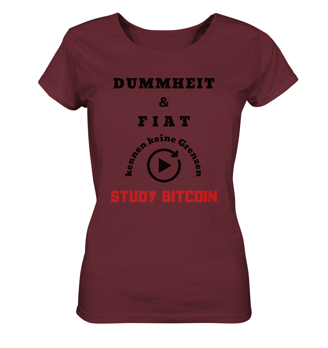 DUMMHEIT UND FIAT KENNEN KEINE GRENZEN - STUDY BITCOIN (ROT) # ENDLOS-PLAYBUTTON - Ladies Collection 21% Rabatt bis zum Halving 2024 - Ladies Organic Basic Shirt