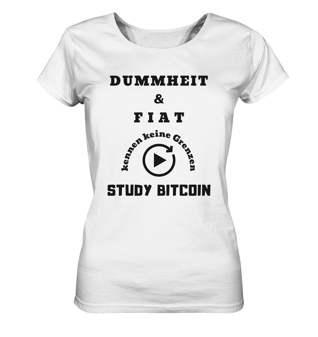 DUMMHEIT UND FIAT KENNEN KEINE GRENZEN - STUDY BITCOIN (ENDLOS-PLAYBUTTON) - Ladies Collection 21% Rabatt bis zum Halving 2024 - Ladies Organic Basic Shirt