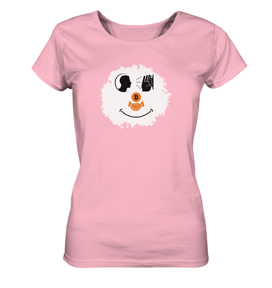 Smiley listen to Bitcoin handshake - (Ladies Collection 21% Rabatt bis zum Halving 2024)  - Ladies Organic Basic Shirt