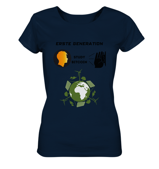 ERSTE (BITCOIN) GENERATION - STUDY BITCOIN (green world Grafik) - LADIES COLLECTION 21% automat. Rabatt bis zum Halving 2024  - Ladies Organic Shirt