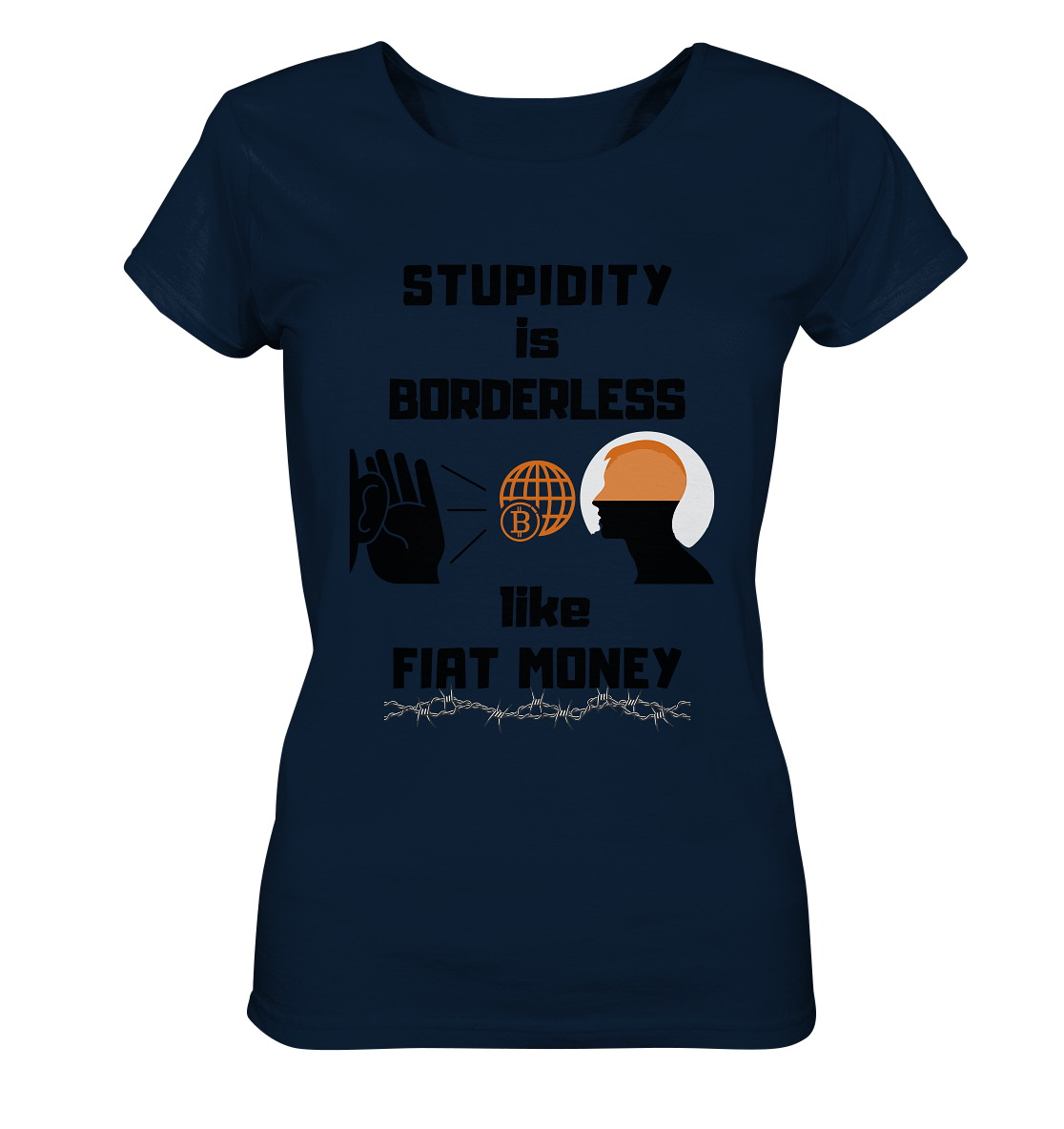 STUPIDITY is BORDERLESS like FIAT MONEY (BTC World, Version 3) LADIES COLLECTION 21% automat. Rabatt bis zum Halving 2024 - Ladies Organic Shirt