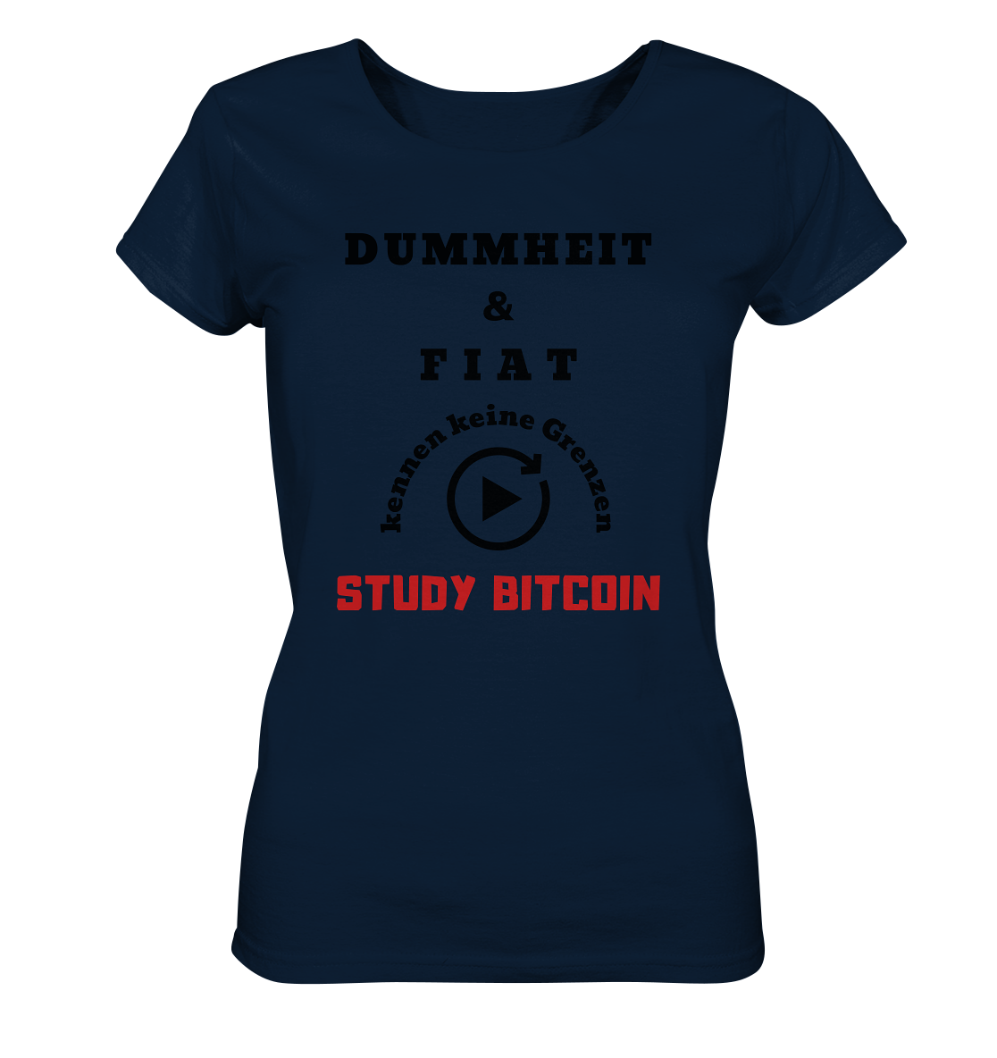 DUMMHEIT UND FIAT KENNEN KEINE GRENZEN - STUDY BITCOIN (ROT) # ENDLOS-PLAYBUTTON - Ladies Collection 21% Rabatt bis zum Halving 2024 - Ladies Organic Shirt