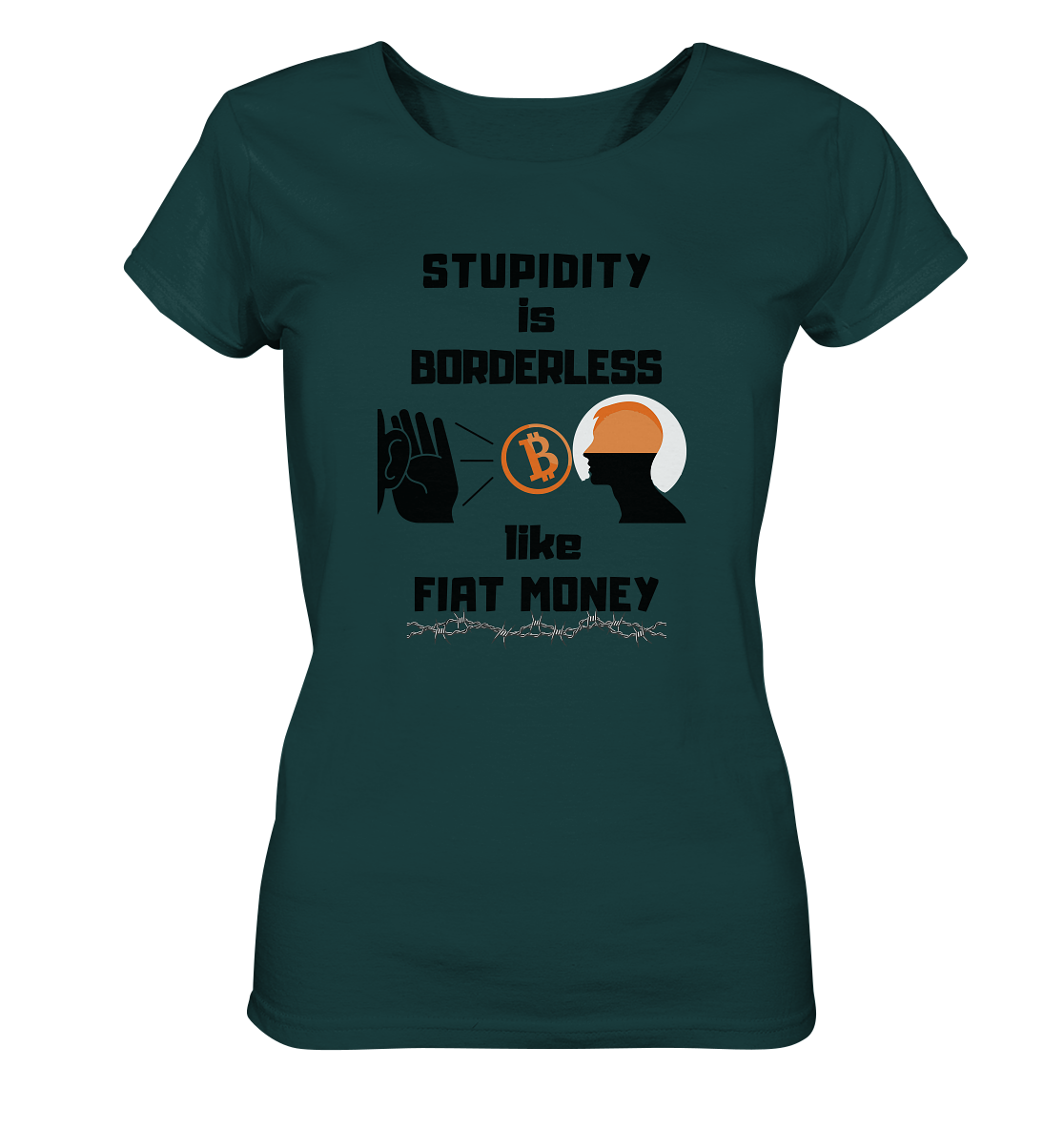 STUPIDITY is BORDERLESS like FIAT MONEY (Flüstern - BTC Version 2 - Lauschen-Grafik) # Ladies Collection 21% Rabatt bis zum Halving 2024 - Ladies Organic Shirt