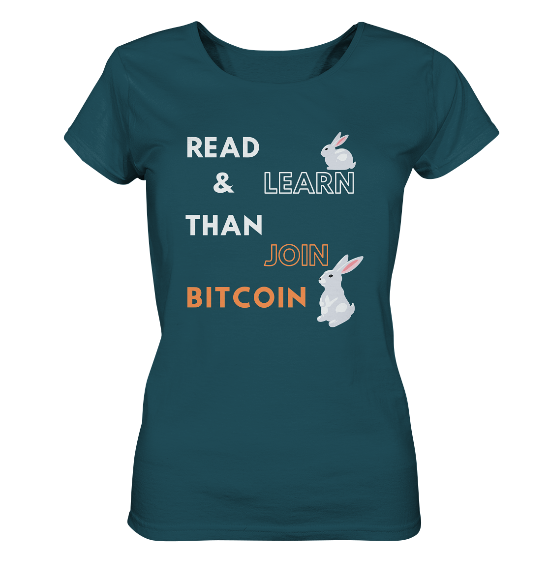 READ & LEARN THAN JOIN BITCOIN - white/orange Bunny Version - Ladies Collection - Ladies Organic Shirt