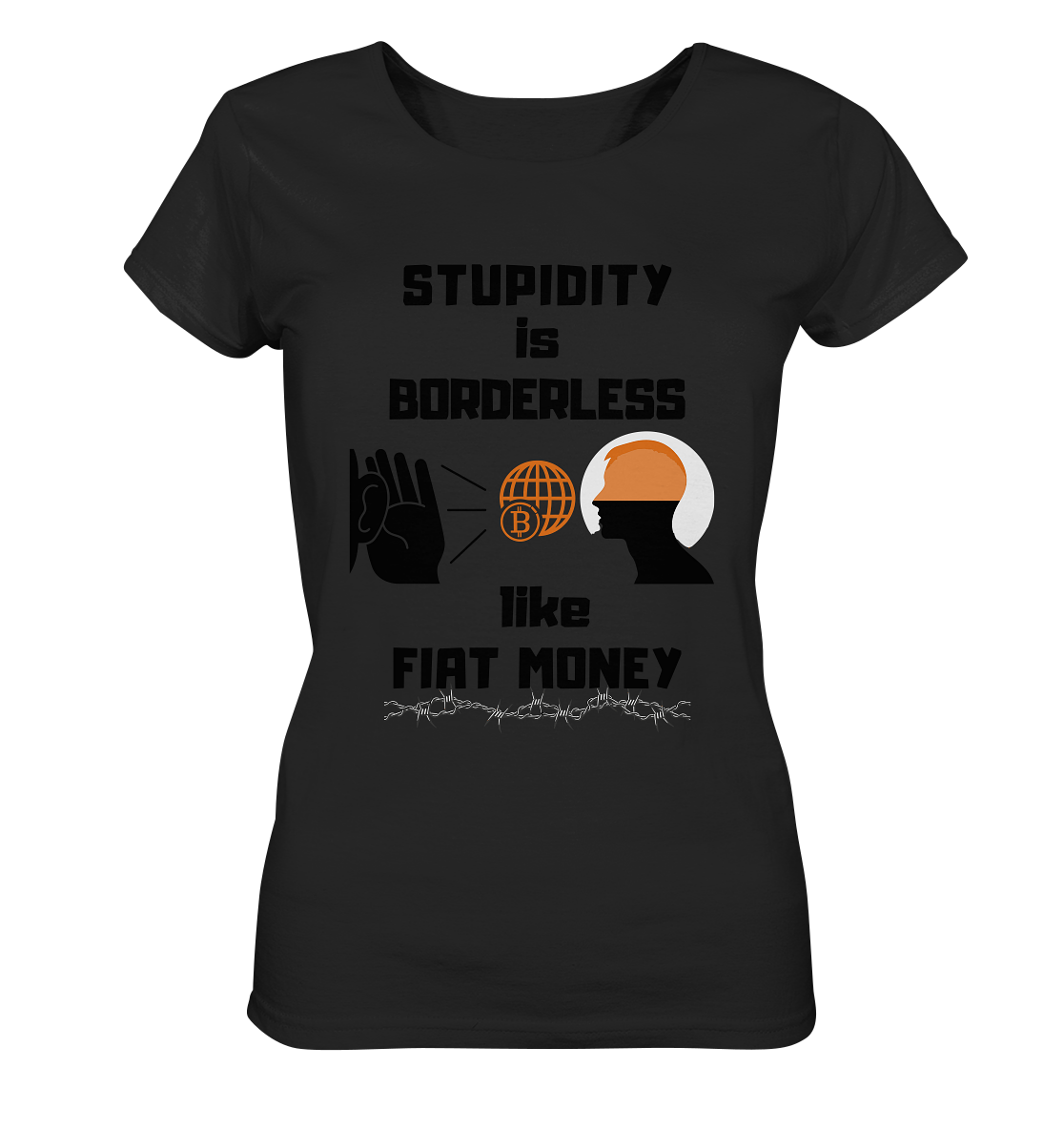 STUPIDITY is BORDERLESS like FIAT MONEY (BTC World, Version 3) LADIES COLLECTION 21% automat. Rabatt bis zum Halving 2024 - Ladies Organic Shirt