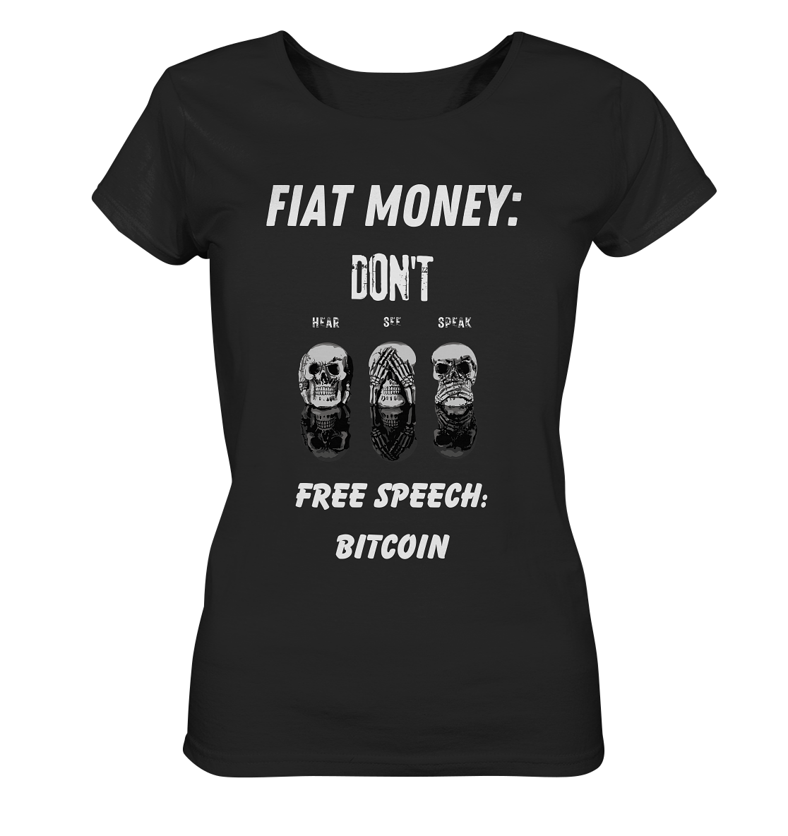 FIAT MONEY: DON´T HEAR, SEE, SPEAK - FREE SPEECH: BITCOIN  (Ladies Collection 21% Rabatt bis zum Halving 2024)  - Ladies Organic Shirt