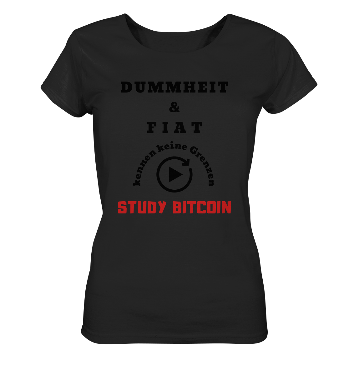 DUMMHEIT UND FIAT KENNEN KEINE GRENZEN - STUDY BITCOIN (ROT) # ENDLOS-PLAYBUTTON - Ladies Collection 21% Rabatt bis zum Halving 2024 - Ladies Organic Shirt