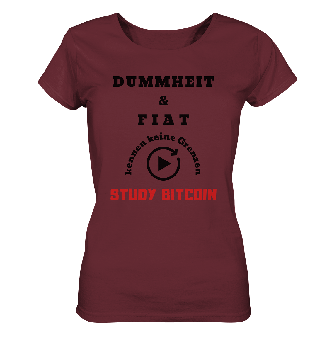 DUMMHEIT UND FIAT KENNEN KEINE GRENZEN - STUDY BITCOIN (ROT) # ENDLOS-PLAYBUTTON - Ladies Collection 21% Rabatt bis zum Halving 2024 - Ladies Organic Shirt