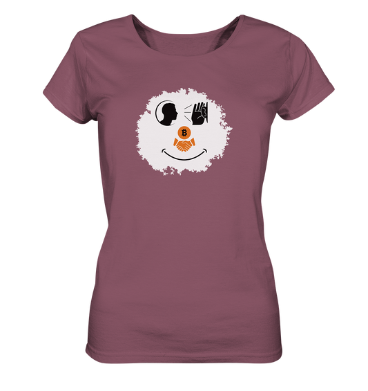Smiley listen to Bitcoin handshake - (Ladies Collection 21% Rabatt bis zum Halving 2024)  - Ladies Organic Shirt